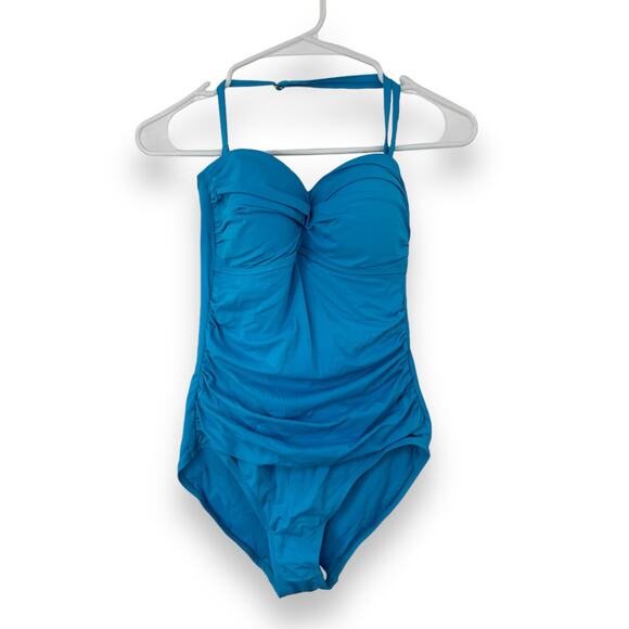 NEW Anne Cole Twist Front Halter One Piece Swimsuit Size 6 Cerulean Blue Bandeau - Picture 2 of 12